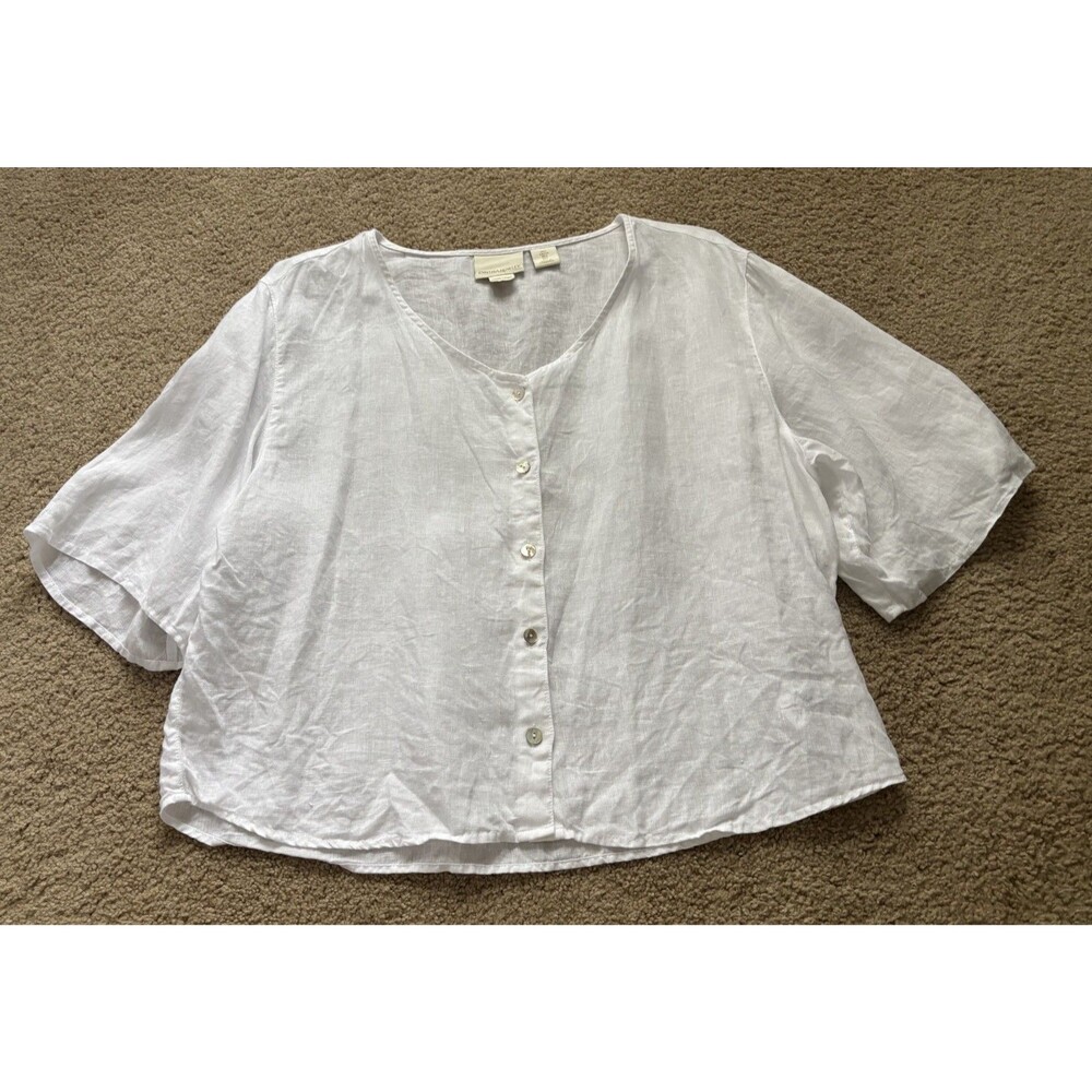 Cynthia Rowley Womens White 100% Linen Button Front Top Size Large Boho